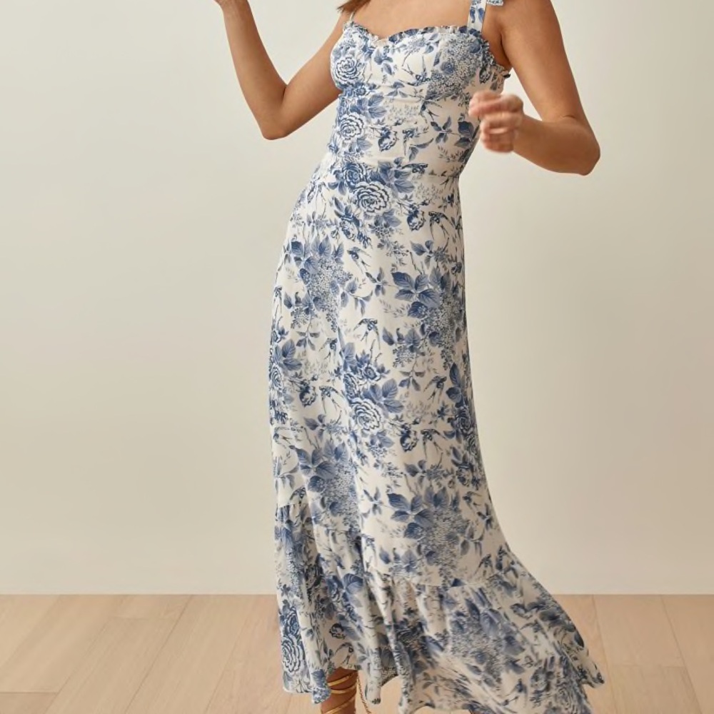 REFORMATION Nikita style blue floral maxi dress